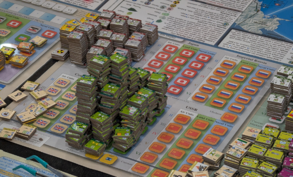 Closeup of counters from that worldwide game.