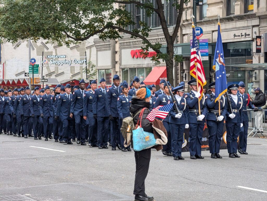 Cadets lined up in uniform as part of the Veterans' Day Parade.
