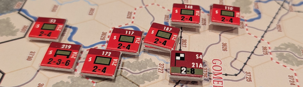Image of the counters forming the Russian 21st Army on the map near Gomel.